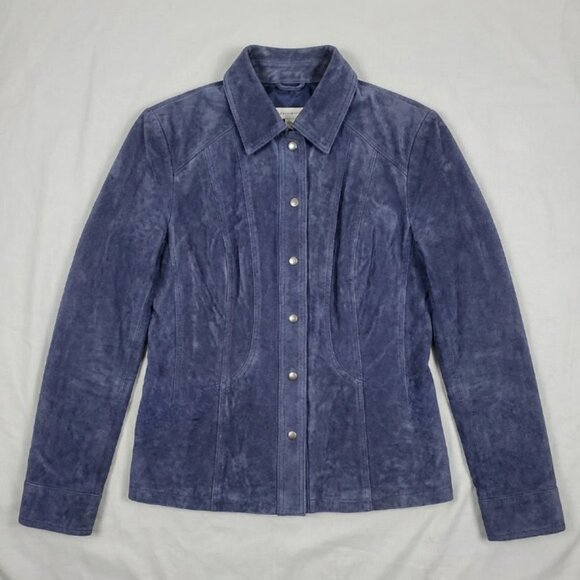 Coldwater Creek Women's Dark Navy Genuine Suede Leather Shirt Jacket XL - Picture 7 of 13